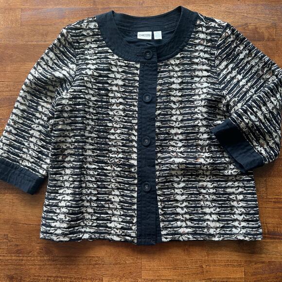 Jackets & Blazers - Chico’s Textured Cotton Jacket, Bold Layering Piece, Office Chic Statement Style